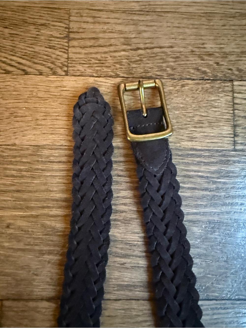 J Crew Men's Braided Leather Belt in Dark Brown with Brass Buckle
